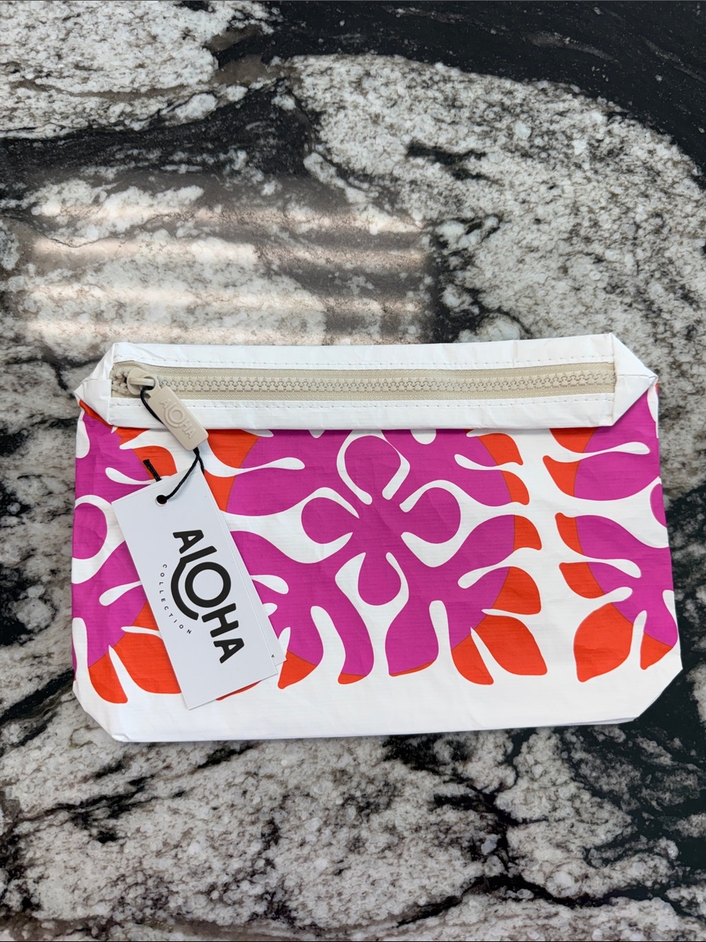 ALOHA Collection Small Pink & Orange Floral Cosmetic Pouch - Picture 2 of 2